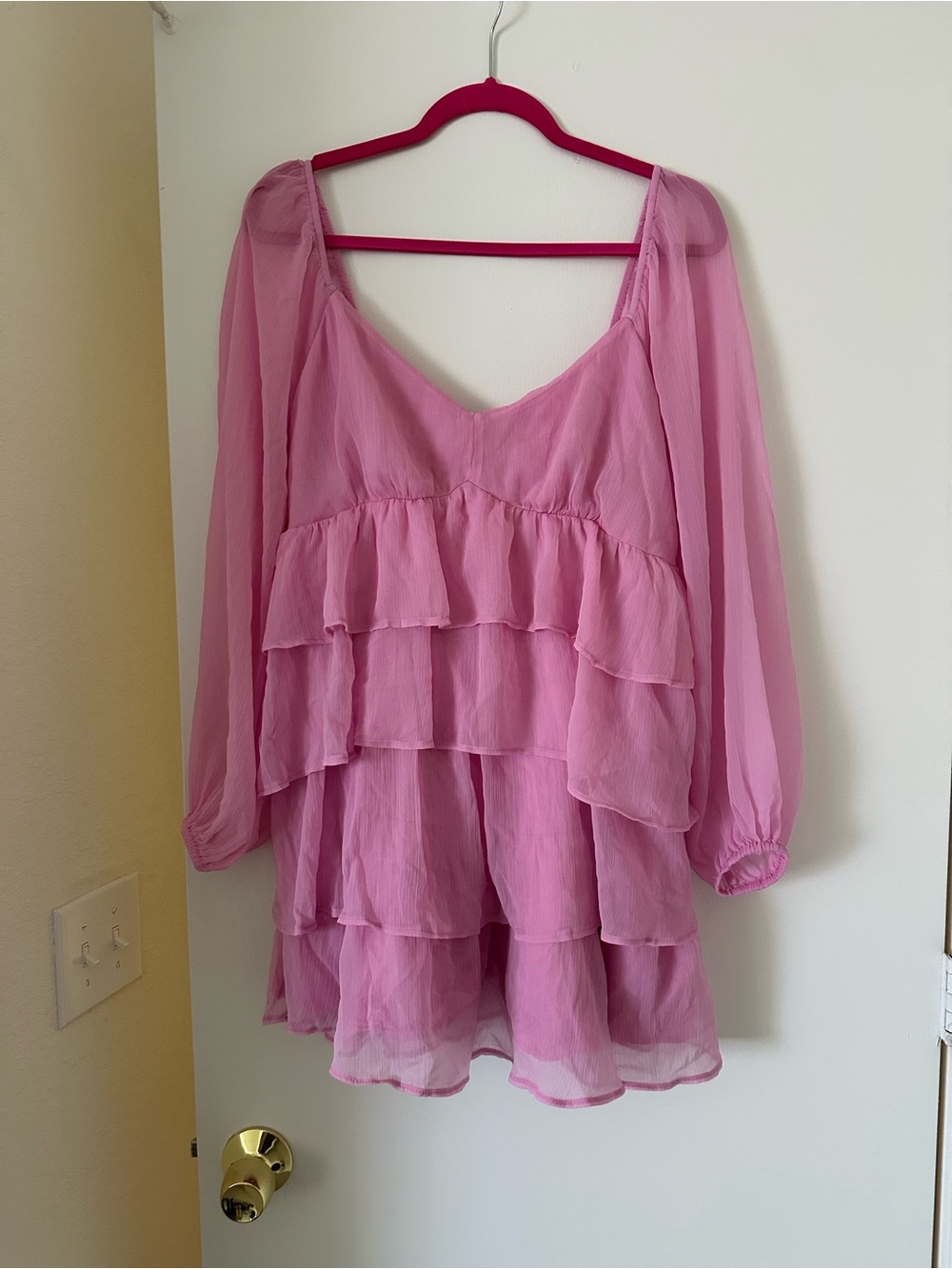 Abercrombie & Fitch Pink Layered Ruffle Chiffon Dress
